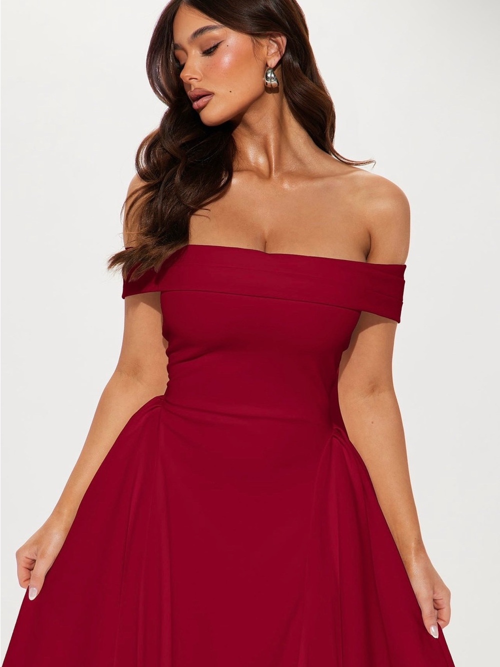 Fashion Nova Yara Off Shoulder Midi Dress-Red